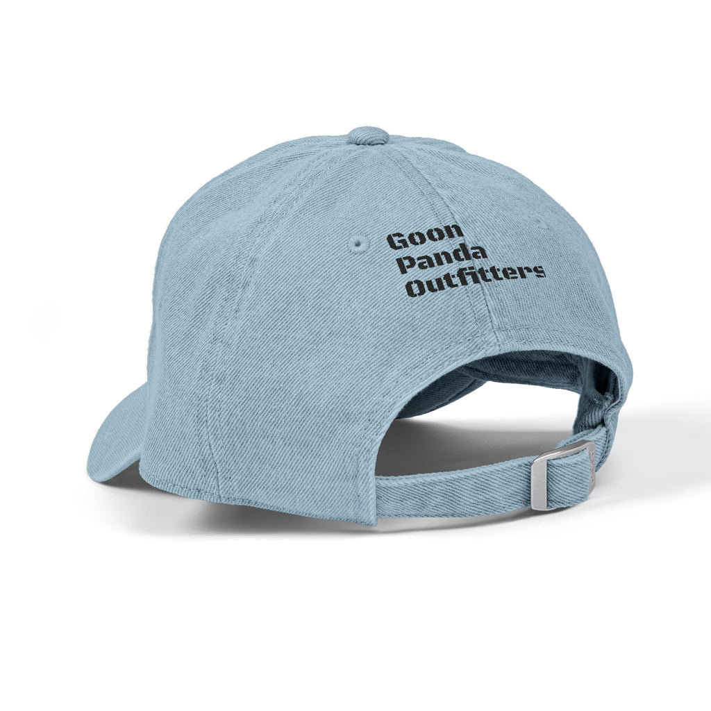 Embroidered Denim Hat — Retro Smiley Flame ‘Goon’ Adjustable Cap