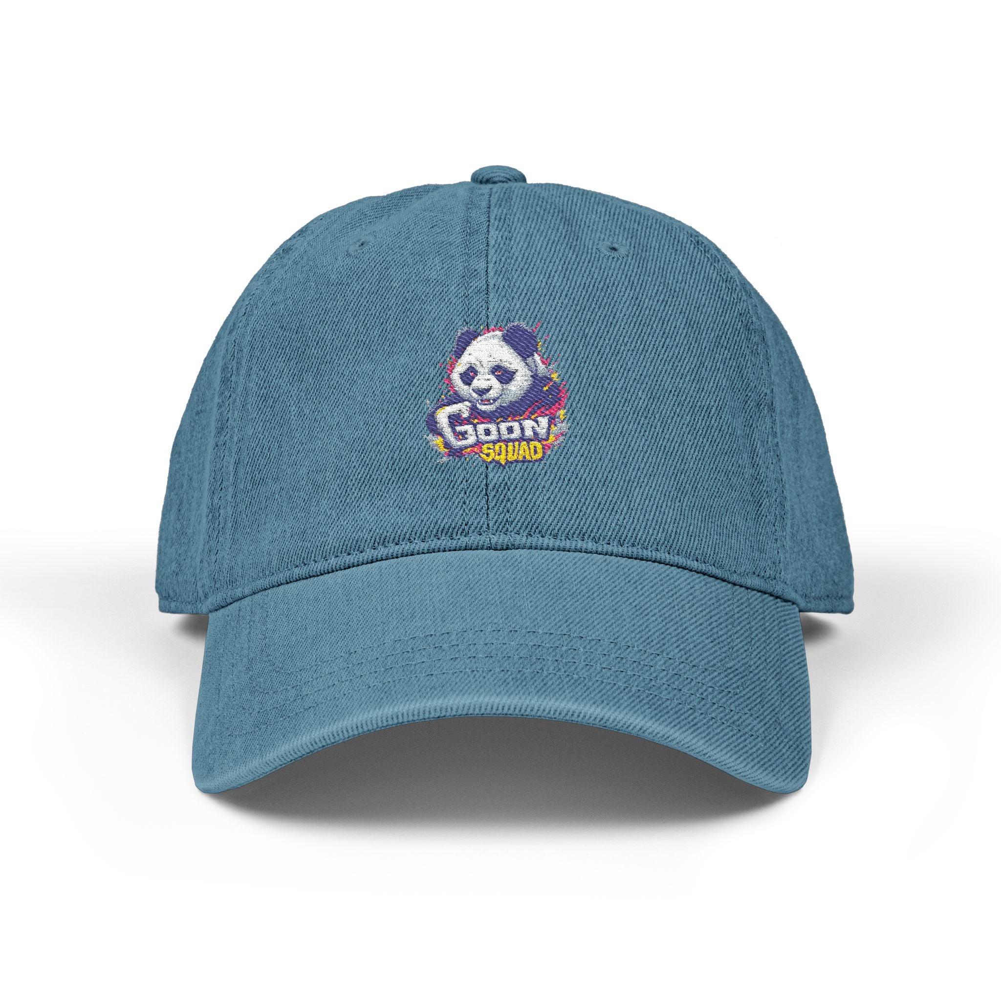 Embroidered Denim Hat — Retro Smiley Flame ‘Goon’ Adjustable Cap
