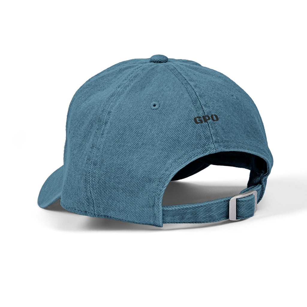 Embroidered Denim Hat — Retro Smiley Flame ‘Goon’ Adjustable Cap