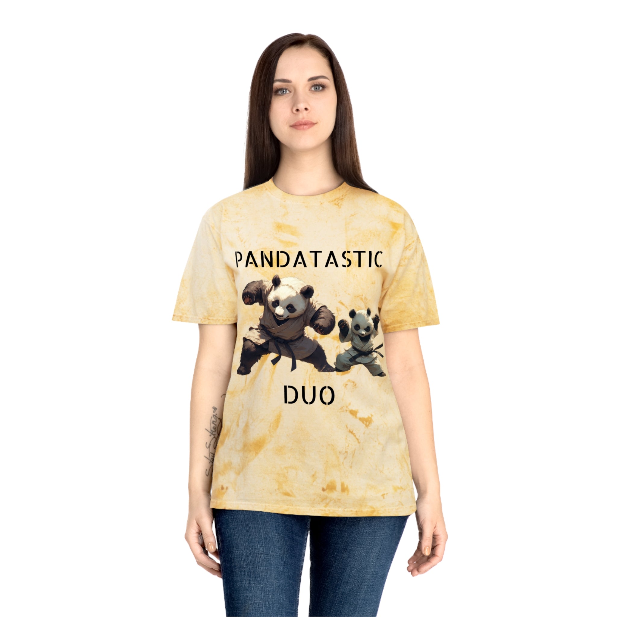 PANDATASTIC Graphic T‑Shirt — Vintage Tie‑Dye Panda Design ("PANDATASTIC DUO")