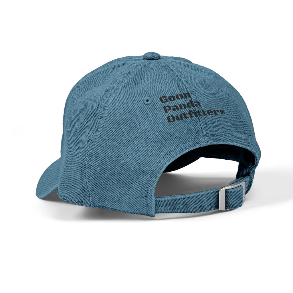 Embroidered Denim Hat — Retro Smiley Flame ‘Goon’ Adjustable Cap